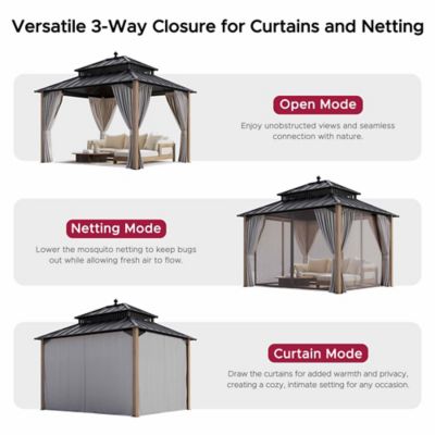 Image showing  Kingston 10 x 12ft. Steel & PC Roof Top/Hardtop Gazebo with Curtain and Netting