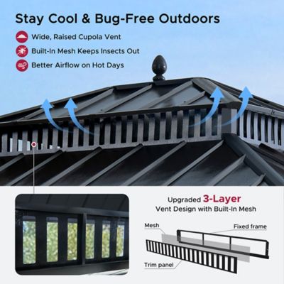 Image showing  Kingston 10 x 12ft. Steel & PC Roof Top/Hardtop Gazebo with Curtain and Netting