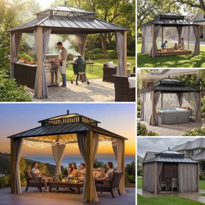 Image showing  Kingston 10 x 12ft. Steel & PC Roof Top/Hardtop Gazebo with Curtain and Netting
