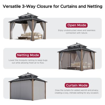 Image showing  Kingston 10 x 12ft. Steel & PC Roof Top/Hardtop Gazebo with Curtain and Netting