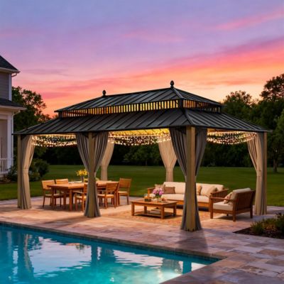 Image showing  Kingston 20x12Steel & PC Roof /Hardtop Gazebo with Curtain and Netting