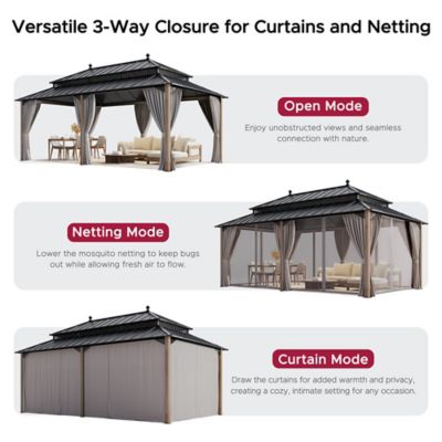 Image showing  Kingston 20x12Steel & PC Roof /Hardtop Gazebo with Curtain and Netting
