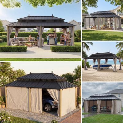 Image showing  Kingston 20x12Steel & PC Roof /Hardtop Gazebo with Curtain and Netting