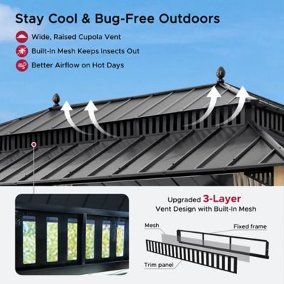 Image showing 5 th Sunjoy Kingston 20x12Steel & PC Roof /Hardtop Gazebo with Curtain and Netting