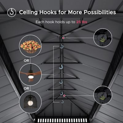 Image showing 6 th Sunjoy Kingston 20x12Steel & PC Roof /Hardtop Gazebo with Curtain and Netting
