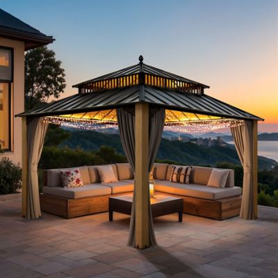 Image showing  Kingston 12x12 Steel & PC Roof /Hardtop Gazebo with Curtain and Netting