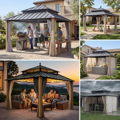 Image showing  Kingston 12x12 Steel & PC Roof /Hardtop Gazebo with Curtain and Netting