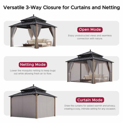 Image showing  Kingston 12x12 Steel & PC Roof /Hardtop Gazebo with Curtain and Netting