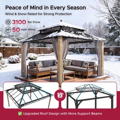 Image showing 5 th Sunjoy Kingston 12x12 Steel & PC Roof /Hardtop Gazebo with Curtain and Netting