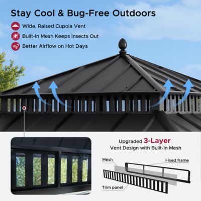 Image showing 6 th Sunjoy Kingston 12x12 Steel & PC Roof /Hardtop Gazebo with Curtain and Netting