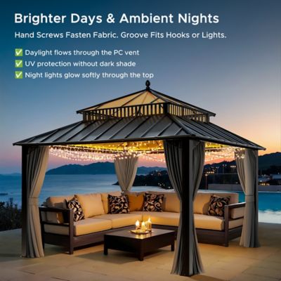 Image showing 1 th Sunjoy Kingston 12x12 Steel & PC Roof /Hardtop Gazebo with Curtain and Netting