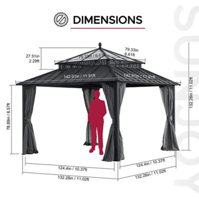 Image showing 2 th Sunjoy Kingston 12x12 Steel & PC Roof /Hardtop Gazebo with Curtain and Netting