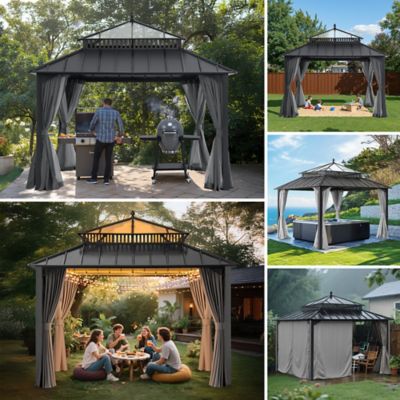 Image showing 3 th Sunjoy Kingston 12x12 Steel & PC Roof /Hardtop Gazebo with Curtain and Netting