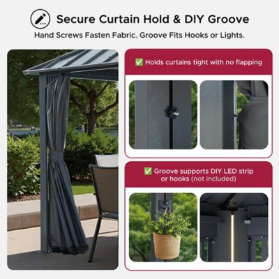 Image showing 7 th Sunjoy Kingston 12x12 Steel & PC Roof /Hardtop Gazebo with Curtain and Netting