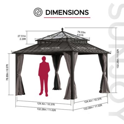 Image showing  Kingston 12 x 12ft. Steel & PC Roof/Hardtop Gazebo with Curtain and Netting