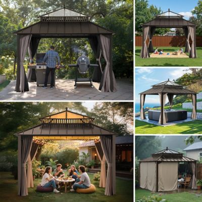 Image showing  Kingston 12 x 12ft. Steel & PC Roof/Hardtop Gazebo with Curtain and Netting