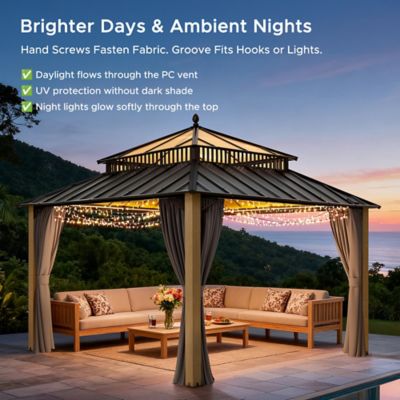 Image showing  Kingston 12 x 12ft. Steel & PC Roof/Hardtop Gazebo with Curtain and Netting