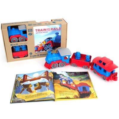 Green Toys Train & Board Book Set, Red & Blue Rail Vehicle