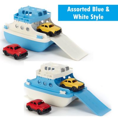 Image showing  Ferry Boat, Blue & White, Floating Toy Vehicle & 2 Mini Cars