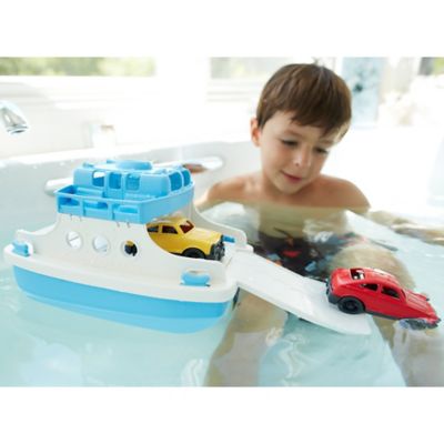 Image showing  Ferry Boat, Blue & White, Floating Toy Vehicle & 2 Mini Cars