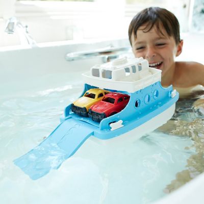 Image showing  Ferry Boat, Blue & White, Floating Toy Vehicle & 2 Mini Cars