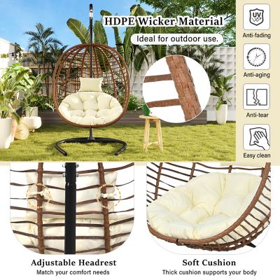 Image showing 1 th Modern Muse Single Person Folding Egg Chair with Stand, Brown/Beige
