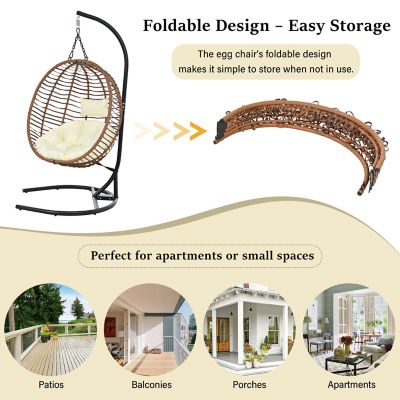 Image showing 2 th Modern Muse Single Person Folding Egg Chair with Stand, Brown/Beige