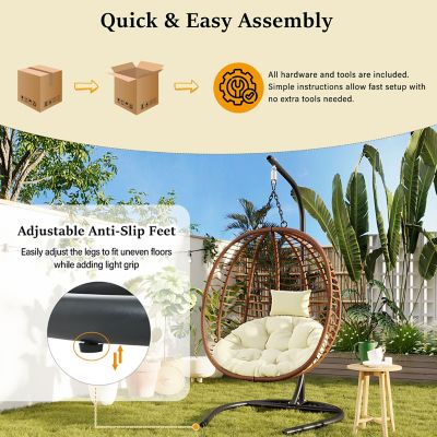 Image showing 3 th Modern Muse Single Person Folding Egg Chair with Stand, Brown/Beige