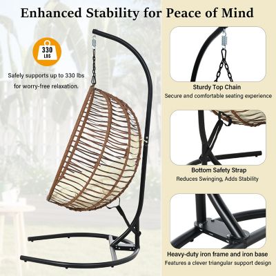 Image showing 4 th Modern Muse Single Person Folding Egg Chair with Stand, Brown/Beige