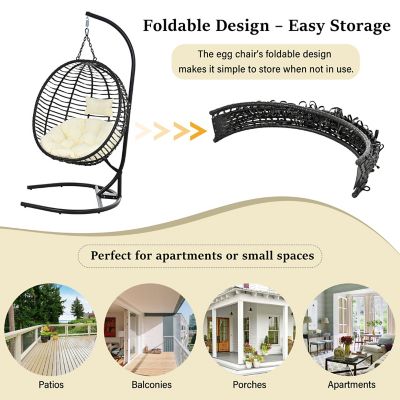 Image showing  Single Person Folding Egg Chair with Stand, Black/Beige