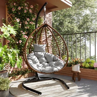 Modern Muse Indoor Outdoor Hanging Hammock Chair with Stand, Brown/Gray