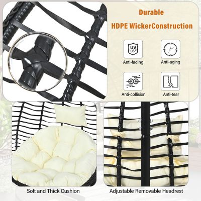 Image showing  Indoor Outdoor Hanging Hammock Chair with Stand, Black/Beige