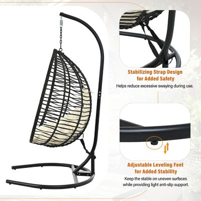 Image showing  Indoor Outdoor Hanging Hammock Chair with Stand, Black/Beige