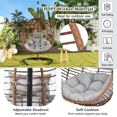 Image showing  Single Person Folding Egg Chair with Stand, Brown/Gray