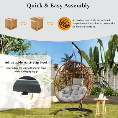 Image showing  Single Person Folding Egg Chair with Stand, Brown/Gray