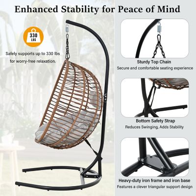 Image showing  Single Person Folding Egg Chair with Stand, Brown/Gray