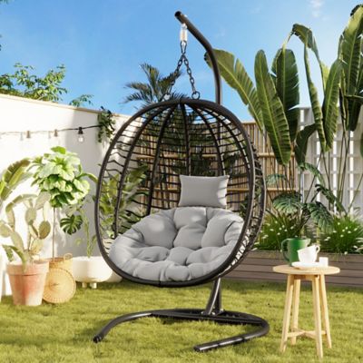 Modern Muse Single Person Folding Egg Chair with Stand,Black&Gray