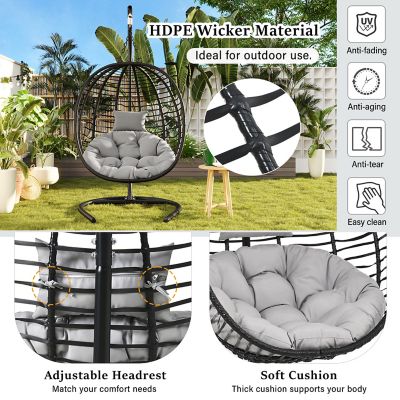 Image showing  Single Person Folding Egg Chair with Stand, Black/Gray