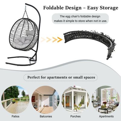 Image showing  Single Person Folding Egg Chair with Stand, Black/Gray