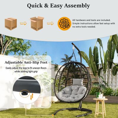 Image showing  Single Person Folding Egg Chair with Stand, Black/Gray