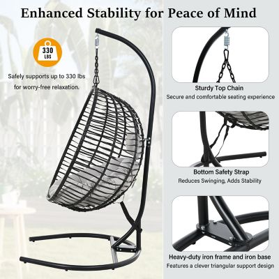 Image showing  Single Person Folding Egg Chair with Stand, Black/Gray