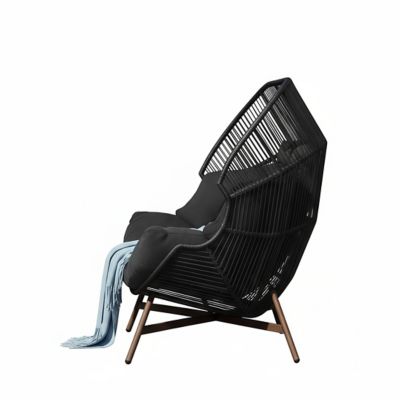 Image showing  Outdoor 2-Seat Wicker Egg Chair with Cushion, Stationary Patio Loveseat Accent Chair, Grey