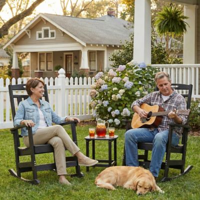 Image showing  3-Piece Outdoor Rocking Chair Set, 2 HDPE Porch Rockers with Side Table, All-Weather Patio Conversation Set