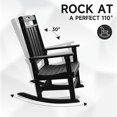 Image showing  3-Piece Outdoor Rocking Chair Set, 2 HDPE Porch Rockers with Side Table, All-Weather Patio Conversation Set