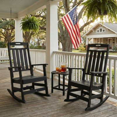Image showing 7 th Upland 3-Piece Outdoor Rocking Chair Set, 2 HDPE Porch Rockers with Side Table, All-Weather Patio Conversation Set