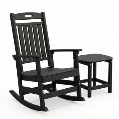 Upland 2-Piece HDPE Outdoor Rocking Chair Set with Side Table, All-Weather Porch Rocker and End Table Bundle