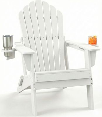 Upland Upgraded Folding All-Weather HDPE Adirondack Chair with Dual Cup Holders, 37.8 in. Extra High Back & Reinforced Seat