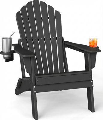 Upland Upgraded Folding All-Weather HDPE Adirondack Chair with Dual Cup Holders, 37.8 in. Extra High Back & Reinforced Seat