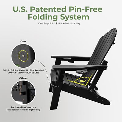 Image showing  Upgraded Folding All-Weather HDPE Adirondack Chair with Dual Cup Holders, 37.8 in. Extra High Back & Reinforced Seat