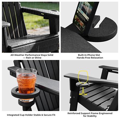 Image showing  Upgraded Folding All-Weather HDPE Adirondack Chair with Dual Cup Holders, 37.8 in. Extra High Back & Reinforced Seat